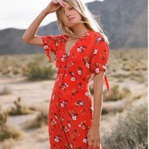 Anthropologie Maeve Floral Flounce Hem Short Sleeve Button Front Midi Dress